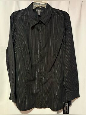 Elementz Black Dress Shirt with Silver Pinstripes No Belt